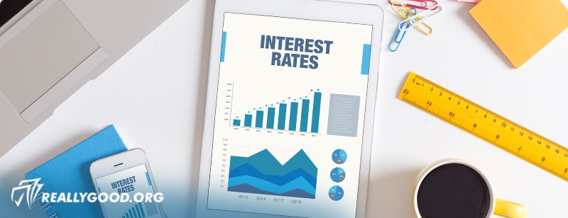 Tablet displaying interest rate statistics